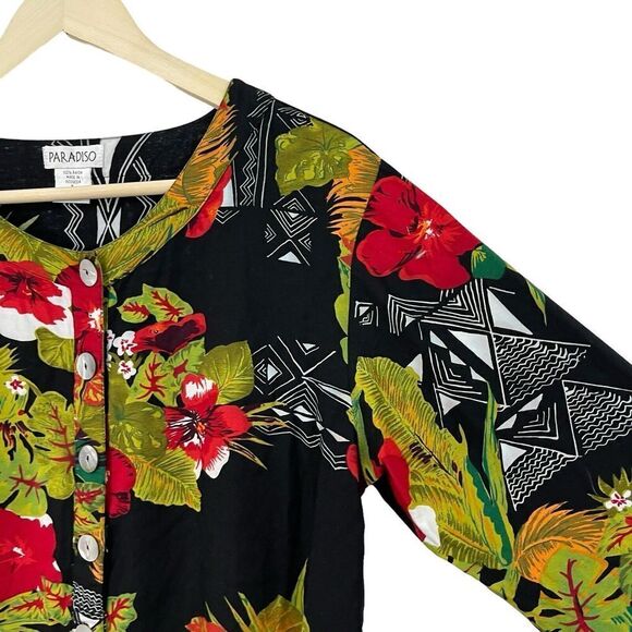 Vintage Paradiso Large Top Shell Button Hawaiian Aloha Crop Beaded Womens - Picture 6 of 15